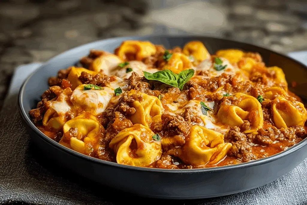 Cheesy Velveeta Tortellini with Italian Beef Marinara