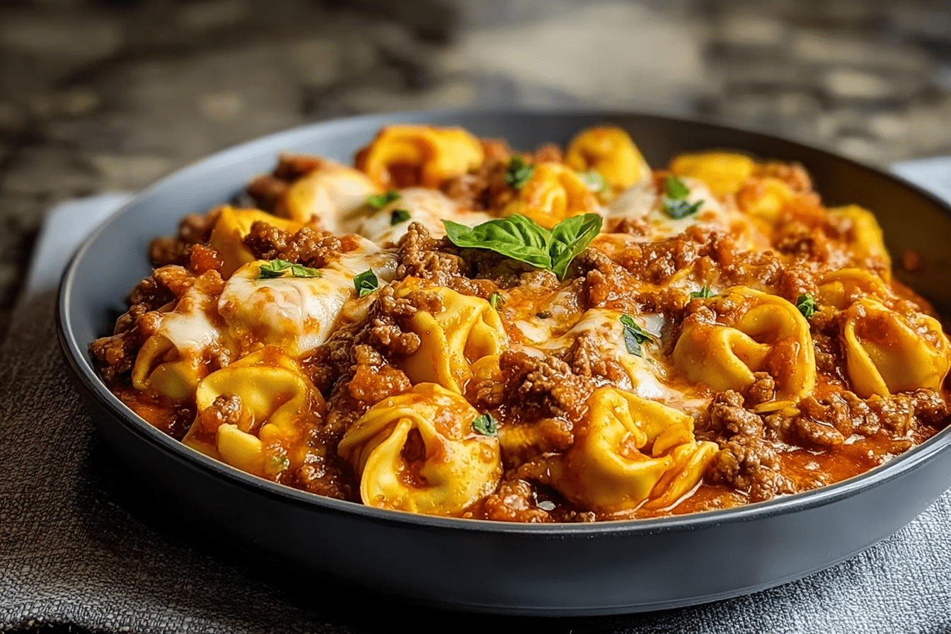 Cheesy Velveeta Tortellini with Italian Beef Marinara