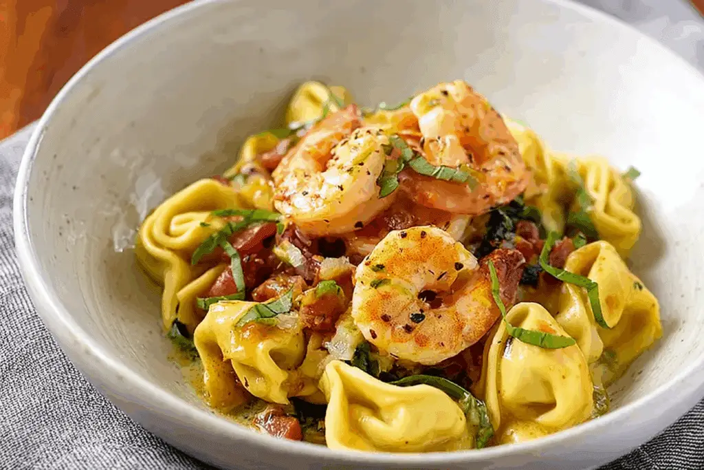 One Pot Shrimp and Creamy Garlic Tortellini