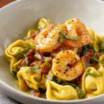 One Pot Shrimp and Creamy Garlic Tortellini