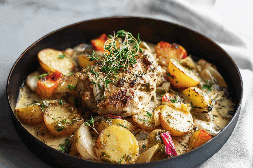 Creamy Garlic Chicken & Golden Potatoes Tray