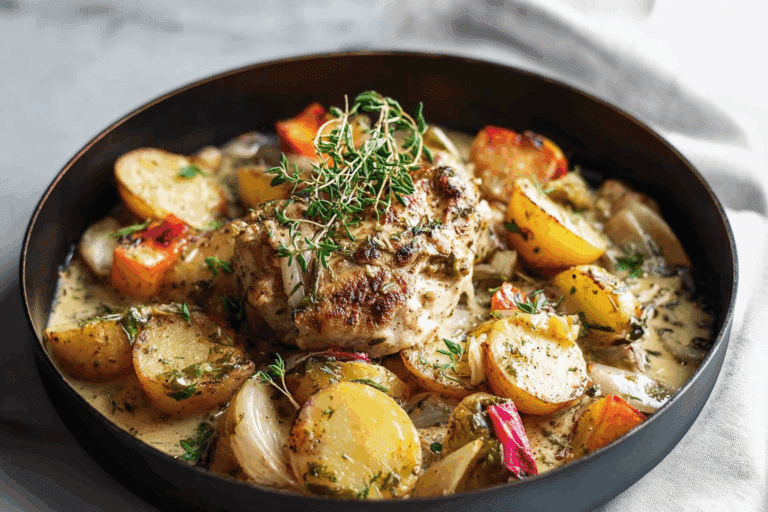 Creamy Garlic Chicken & Golden Potatoes Tray