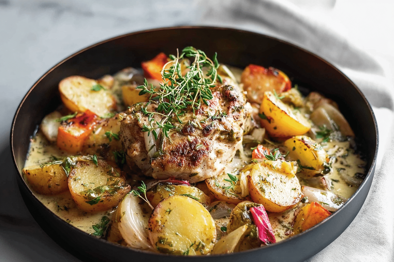 Creamy Garlic Chicken & Golden Potatoes Tray