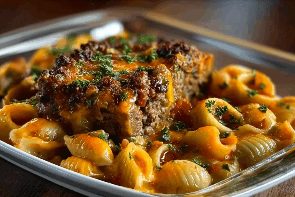 Meatloaf and Cheddar Shells Casserole