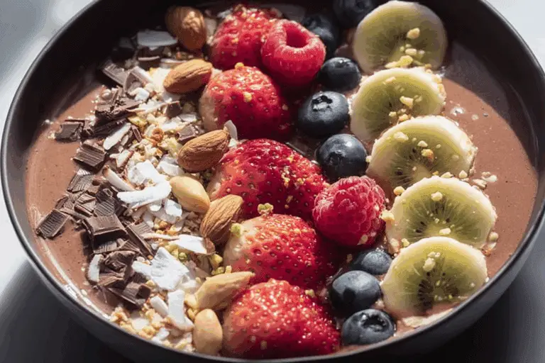 Chocolate Smoothie Bowl with Fruit & Nut Toppings