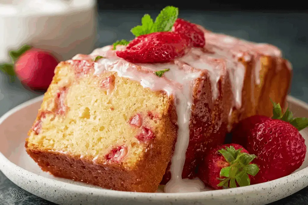 Strawberry Pound Cake with Whipped Cream Frosting & Glaze