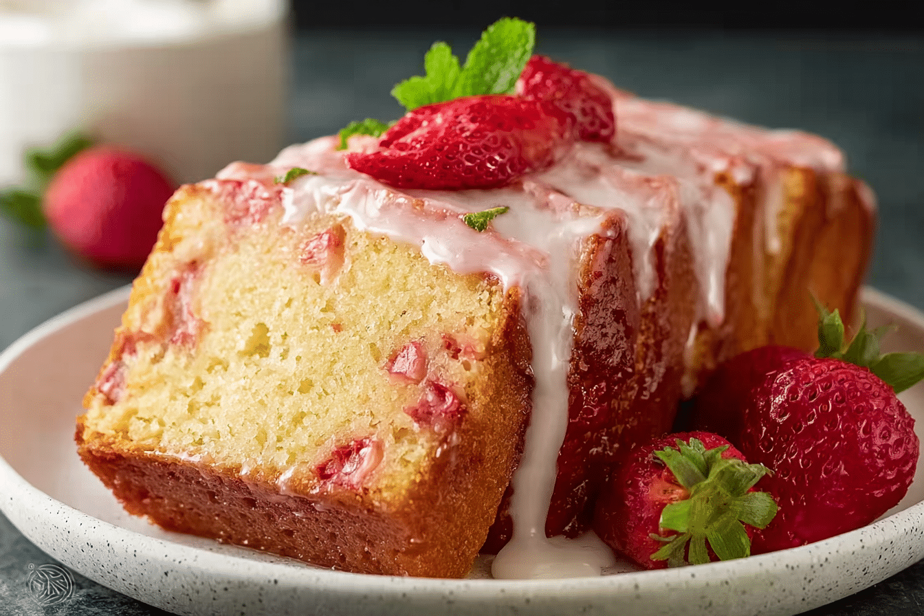 Strawberry Pound Cake with Whipped Cream Frosting & Glaze