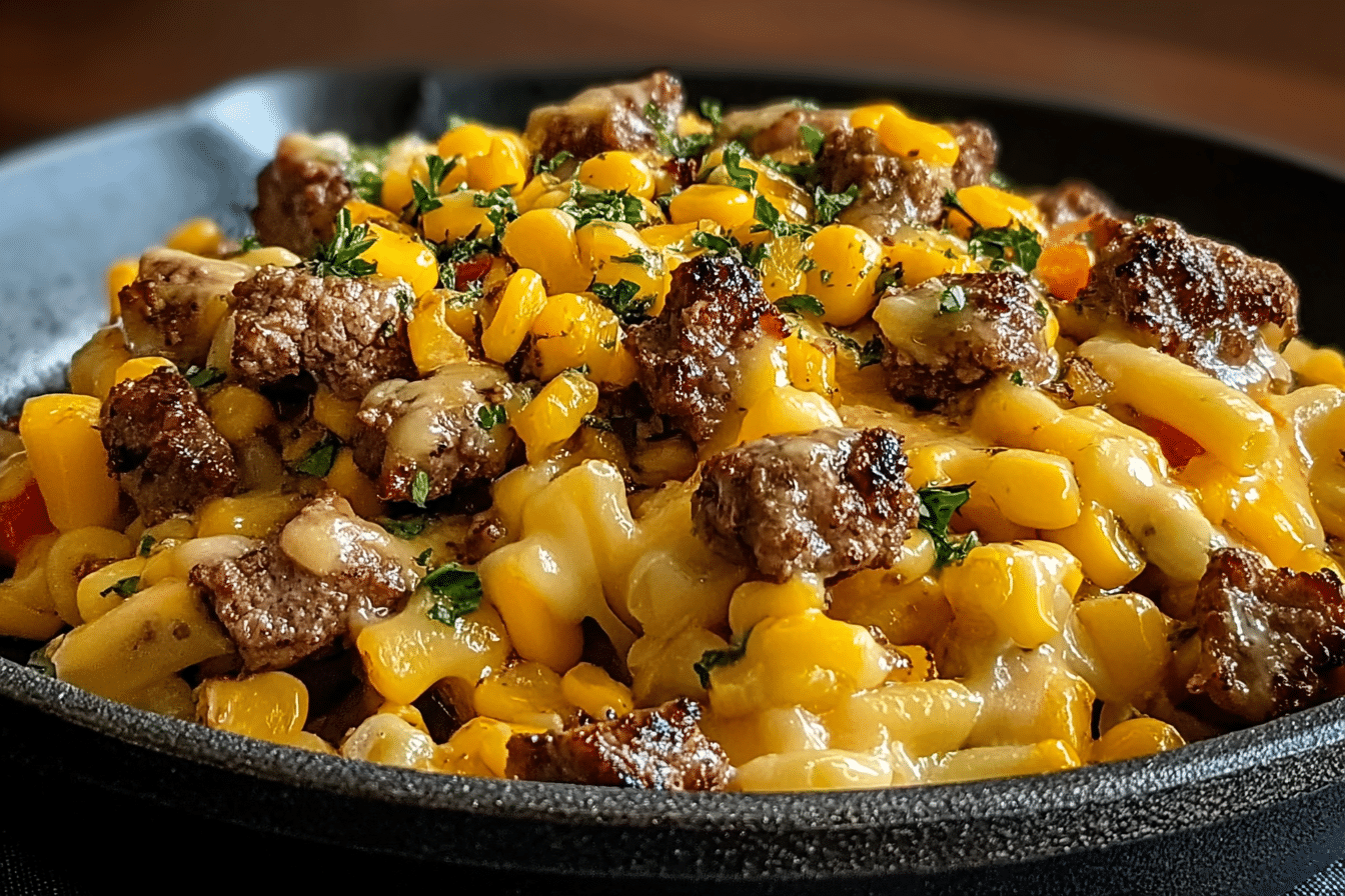 Golden Corn Ranch Beef Skillet with Melted Cheddar Bliss