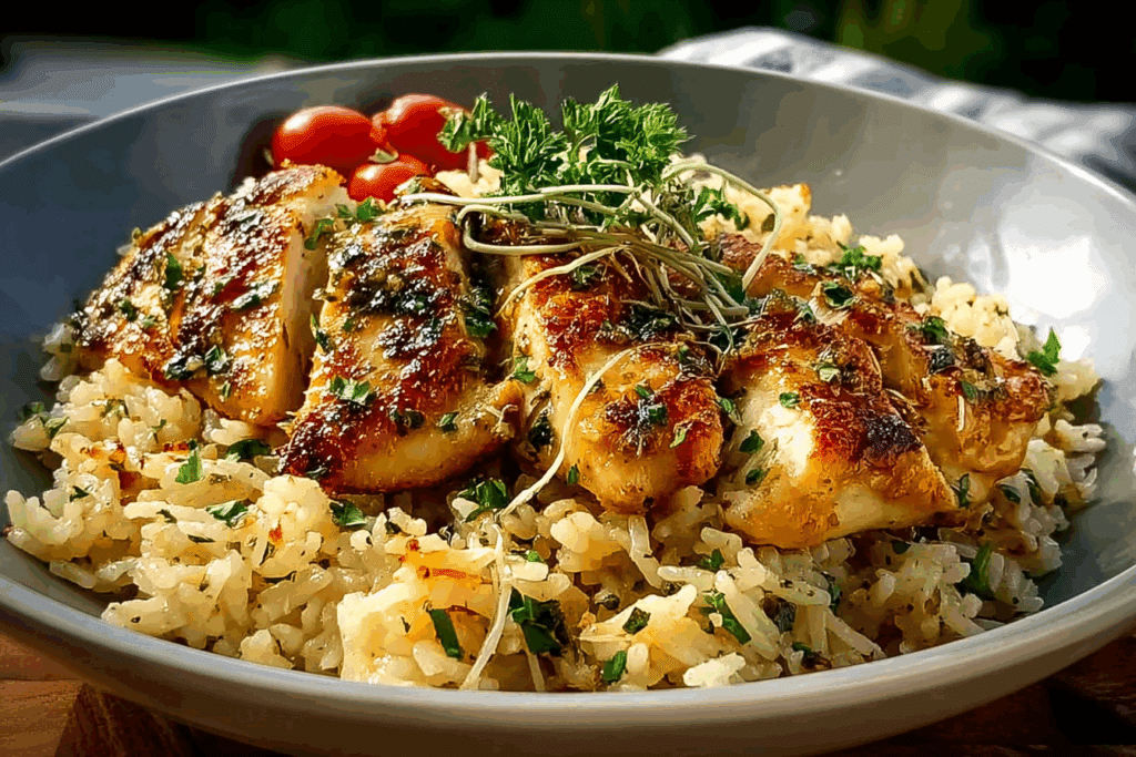 Chicken Scampi with Garlic Parmesan Rice