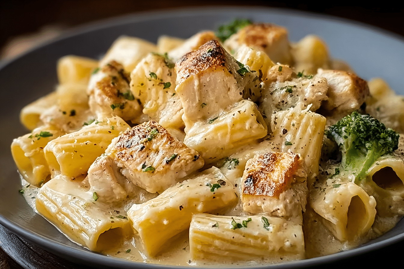 Creamy Velveeta Chicken Rigatoni with Mozzarella Garlic Sauce