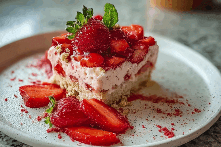 Tropical No-Bake Strawberry Split Cake