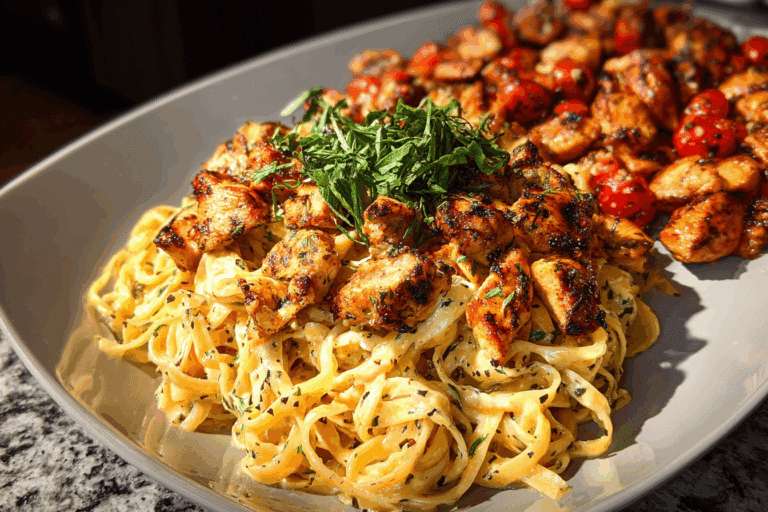 Creamy Cajun Chicken Linguine with Garlic Mozzarella Sauce