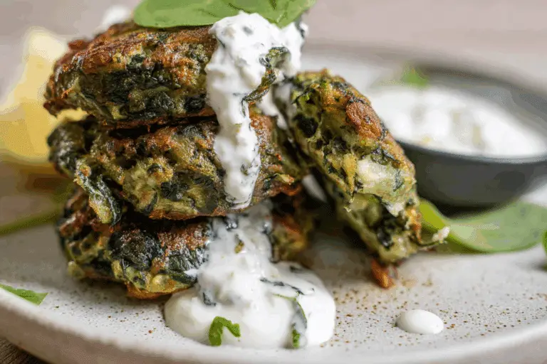 Spinach Fritters With Feta + Yogurt Dip
