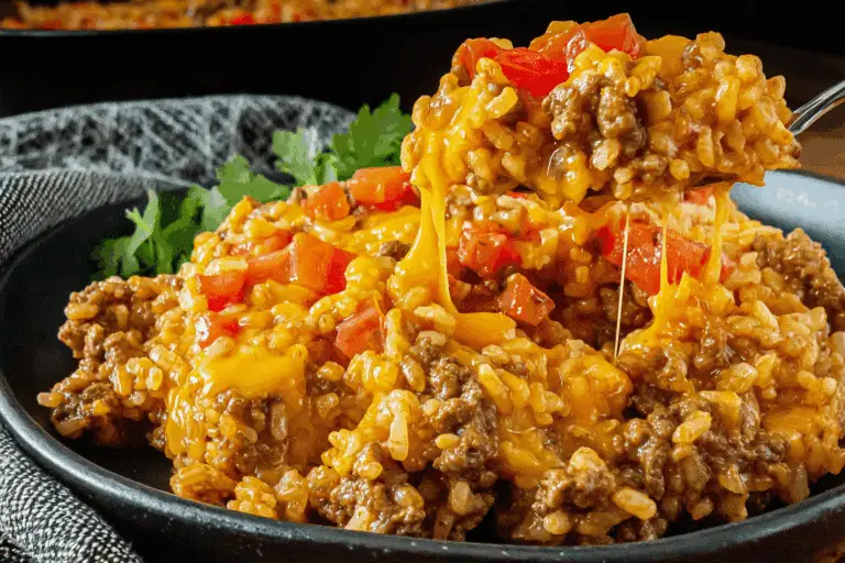 Cheesy Queso Ground Beef and Rice