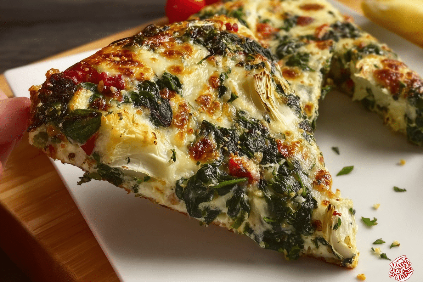 High Protein Spinach Artichoke Pizza
