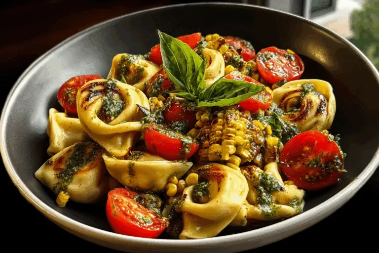 Grilled Corn & Tomato Tortellini Salad with Basil Vinaigrette