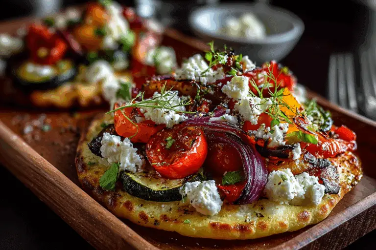 Flatbread with Hummus, Feta & Roasted Vegetables