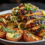Loaded Herb Grilled Chicken with Creamy Pesto Pasta & Roasted Potatoes