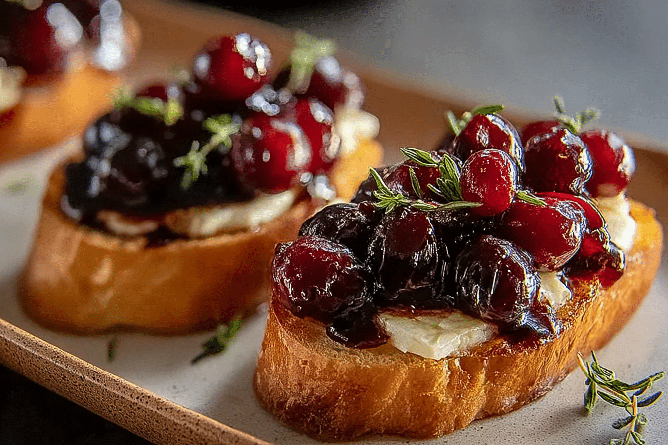 Balsamic Roasted Cranberry and Brie Crostini