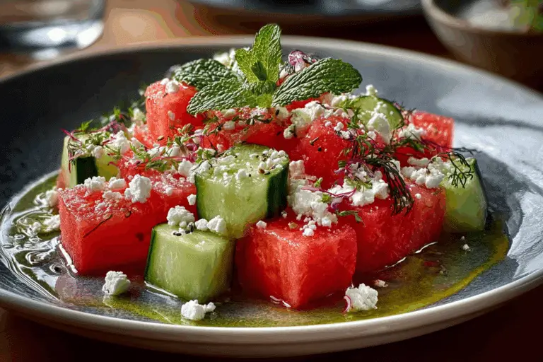Watermelon, Cucumber & Mint Salad with Feta