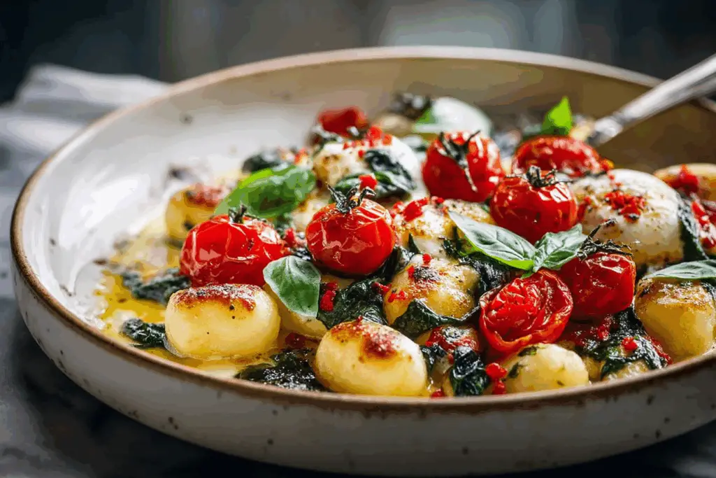 One-Pan Gnocchi with Cherry Tomatoes, Spinach & Mozzarella