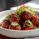 Sticky Gochujang Chicken Meatballs with Scallions & Sesame