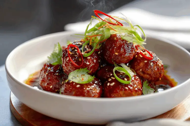 Sticky Gochujang Chicken Meatballs with Scallions & Sesame