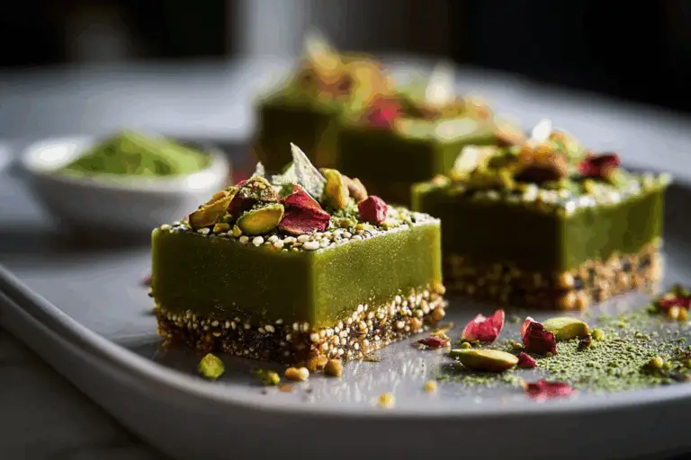 Pistachio Matcha Miso Bars with Toasted Sesame Crust