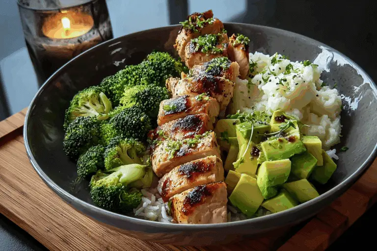 Ultimate Grilled Chicken Power Bowl with Rice, Mash, Broccoli & Avocado
