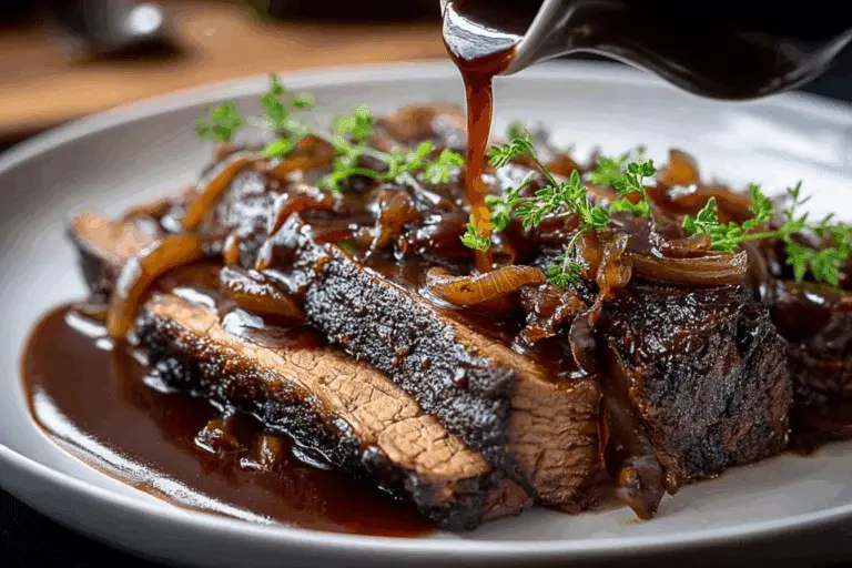 Slow Cooker Brisket with Balsamic Onion Gravy