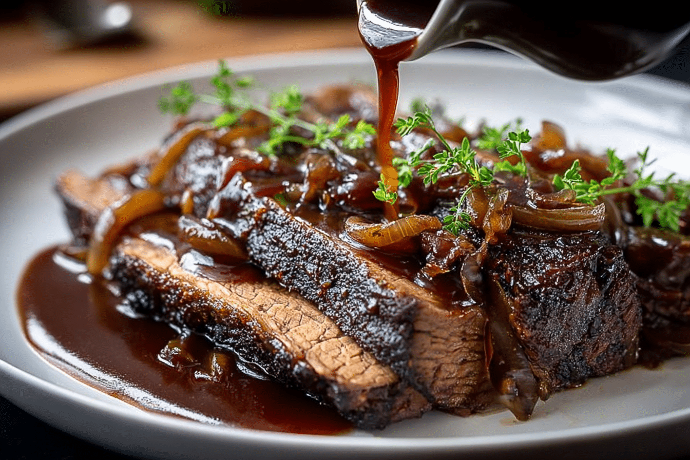 Slow Cooker Brisket with Balsamic Onion Gravy