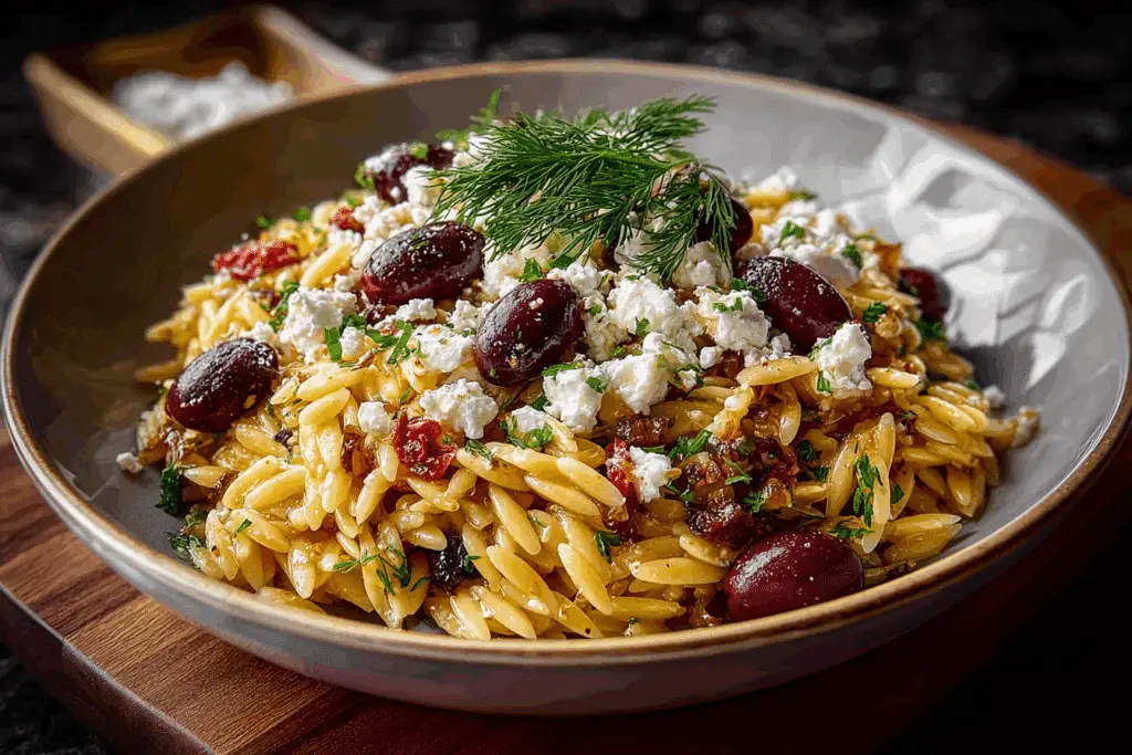 Greek Lemon Orzo Pasta with Olives, Feta & Fresh Dill