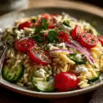 Orzo Salad with Lemon Vinaigrette, Cucumbers & Cherry Tomatoes