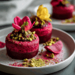 Savory Rosewater Beet Soufflés with Pistachio Dust
