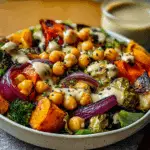 Roasted Veggie & Chickpea Bowls with Maple Dijon Tahini Dressing