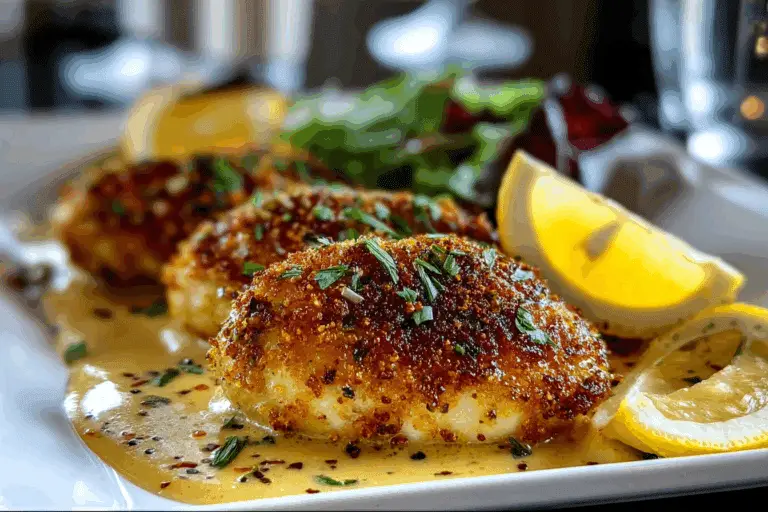 Crispy Lemon Parmesan Chicken with Butter Sauce