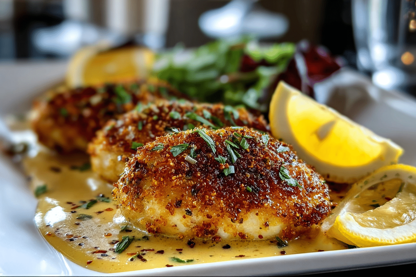 Crispy Lemon Parmesan Chicken with Butter Sauce