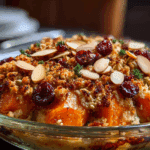 Sweet Potato & Ricotta Bake with Cranberries and Herbed Almond Crumble