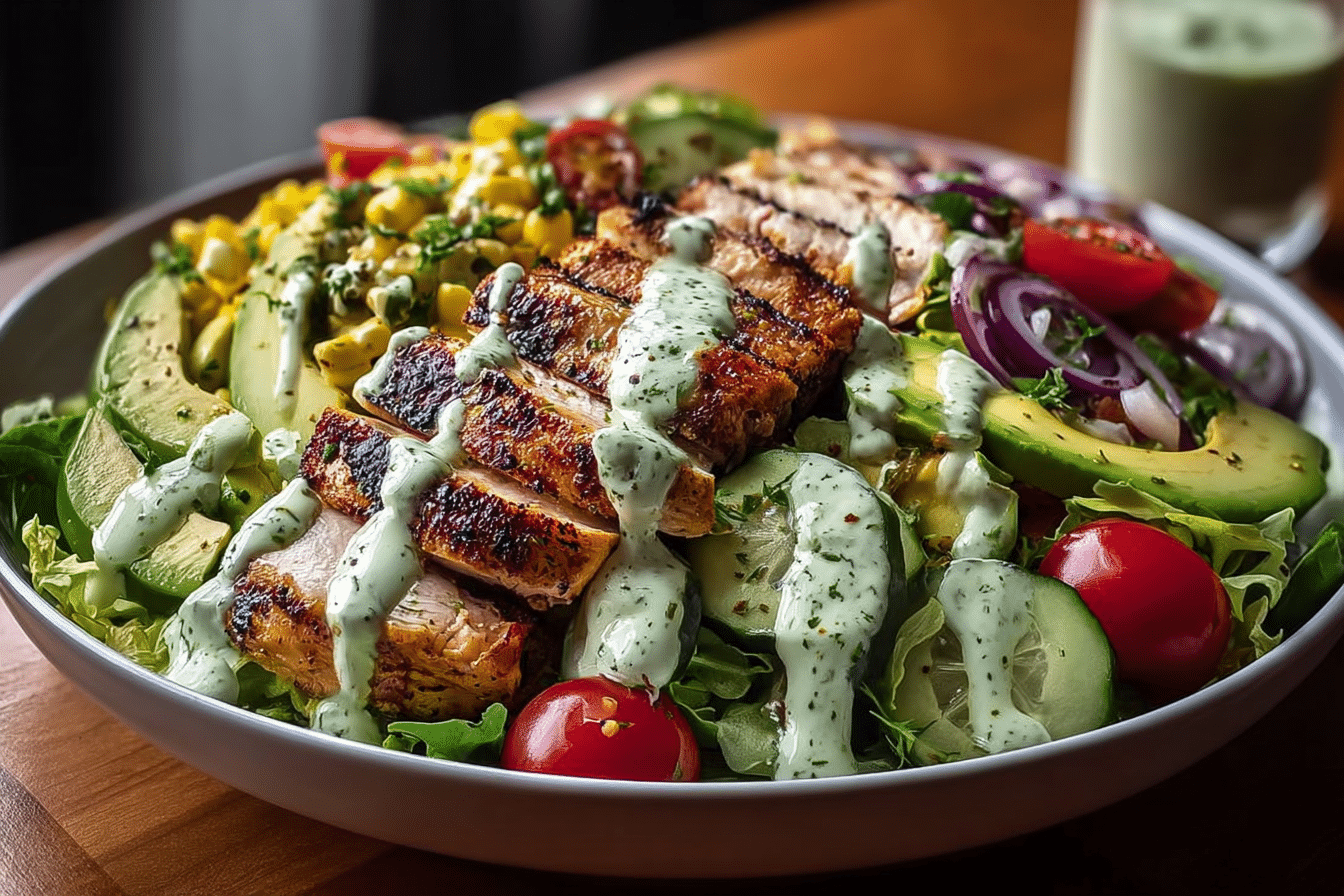 Epic Grilled Chicken & Avocado Power Salad with Creamy Herb Drizzle