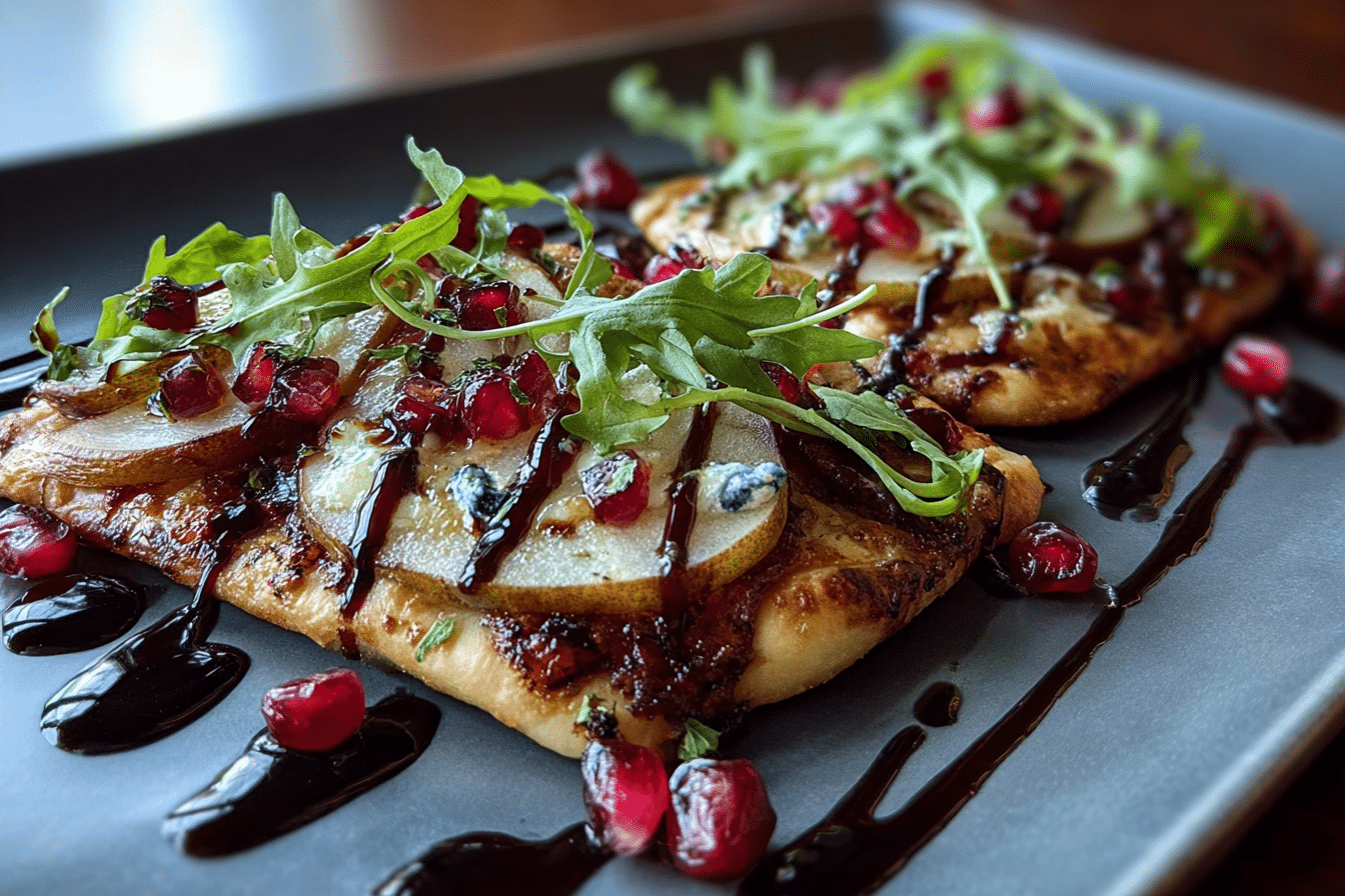 Pear, Brie, and Cranberry Flatbread with Fig Jam and Balsamic Glaze