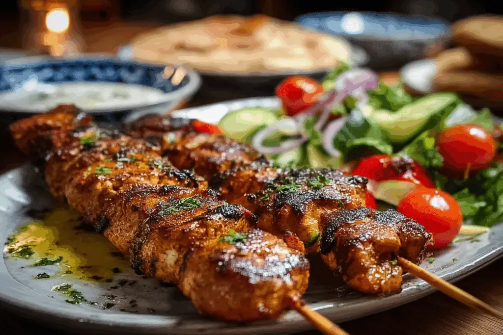 Chicken Shawarma Skewers with Garlic Lemon Sauce