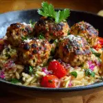 Baked Ricotta Lemon Meatballs over Orzo Salad