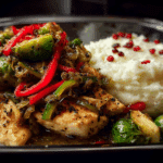 Insanely Good Creamy Pepper Chicken with Roasted Brussels & Mashed Potatoes