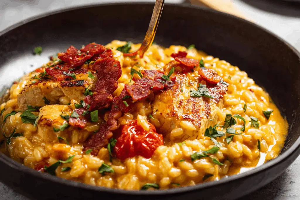 One-Pot Chicken Risoni with Crispy Salami