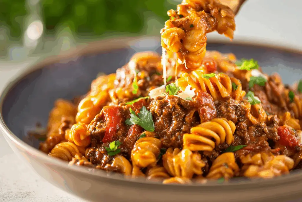 Easy Beef Enchilada Pasta