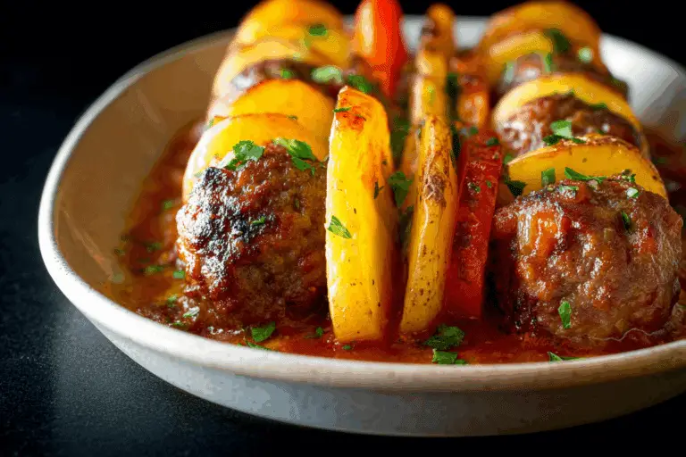 Baked Meatballs and Potatoes