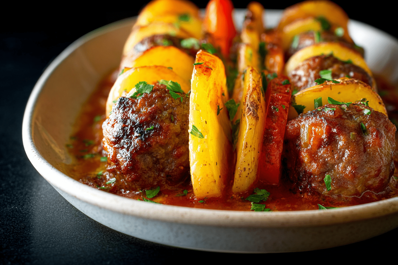 Baked Meatballs and Potatoes