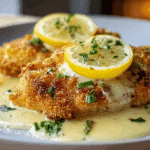 Crispy Lemon Pecorino Chicken Cutlets with Creamy Lemon-Herb Sauce