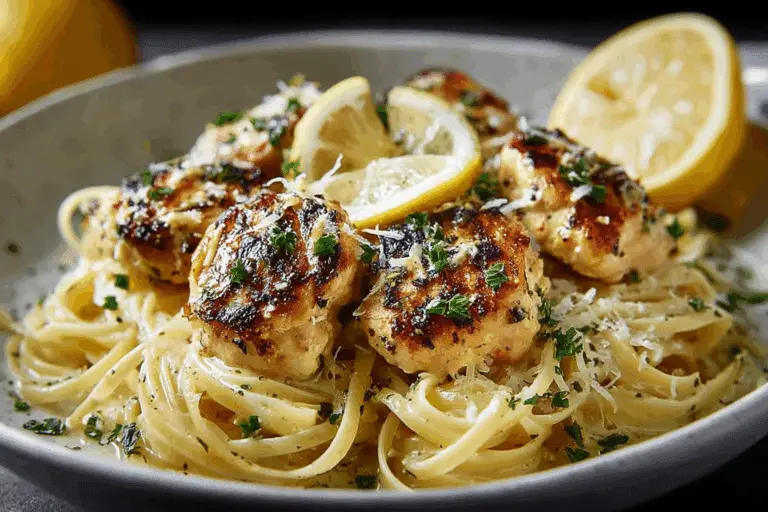Zesty Lemon Butter Chicken Served with Creamy Parmesan Linguine