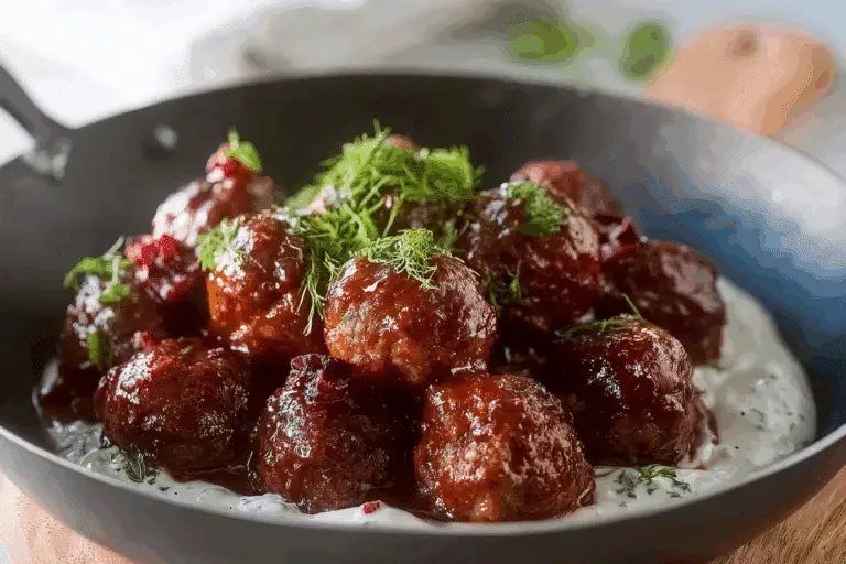 Cranberry Meatballs & Creamy Sour Cream & Herb Dip